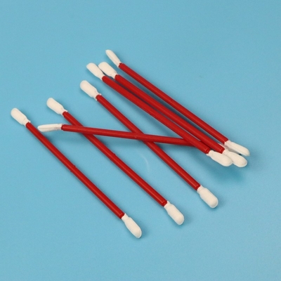 Dacron Polyester Tipped Cleanroom Swab Tahan Pelarut Bebas Serat Dengan Gagang Merah