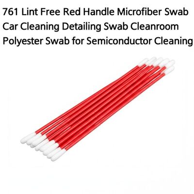 761 Lint Free Red Handle Microfiber Swab Car Cleaning Detailing Swab Cleanroom Polyester Swab untuk Pembersihan Semikonduktor