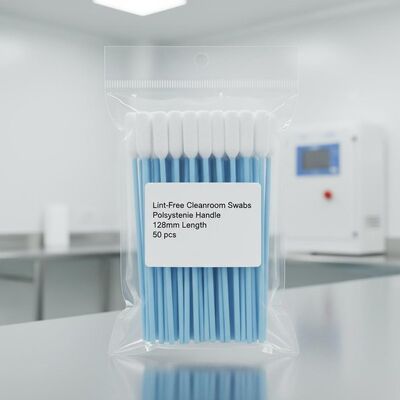 Polystyrene Handle Swabs busa persegi panjang dengan panjang 128mm untuk membersihkan kamar bersih bebas lint