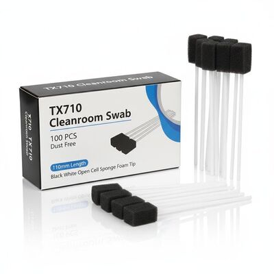 TX710 Cleanroom Swab dengan Panjang 110mm 100PCS Hitam Putih Open Cell Sponge Foam Tip Swabs bebas debu