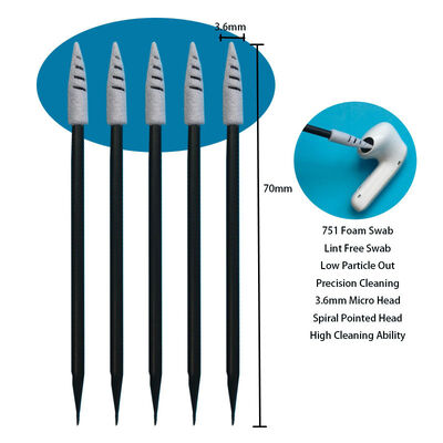 751 Spons Busa Ujung Runcing Spiral Gagang Hitam Bebas Serat untuk Pembersihan Detail Mobil, Spons Pembersih Ruang Bersih untuk Pembersihan Headset