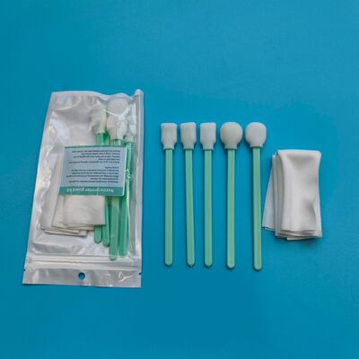Kit Swab Detail Ujung Busa Spons Lembut Gagang Hijau Bebas Serat Kit Pembersih Printer dengan Tisu Poliester