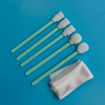 Kit Swab Detail Ujung Busa Spons Lembut Gagang Hijau Bebas Serat Kit Pembersih Printer dengan Tisu Poliester
