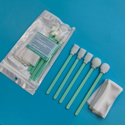 Kit Swab Detail Ujung Busa Spons Lembut Gagang Hijau Bebas Serat Kit Pembersih Printer dengan Tisu Poliester