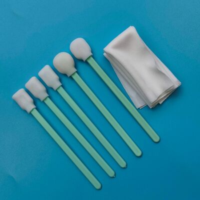 Kit Swab Detail Ujung Busa Spons Lembut Gagang Hijau Bebas Serat Kit Pembersih Printer dengan Tisu Poliester
