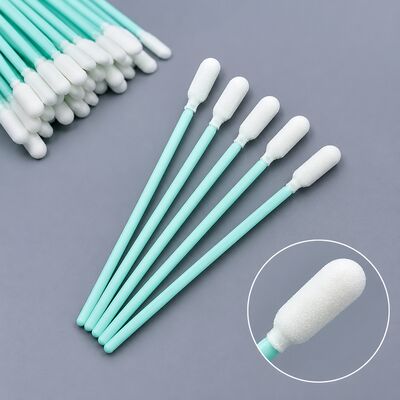 Swab pembersih ujung busa bulat 6mm dengan pegangan hijau yang kokoh Lint bebas aplikasi pembersih presisi Panjang 100mm