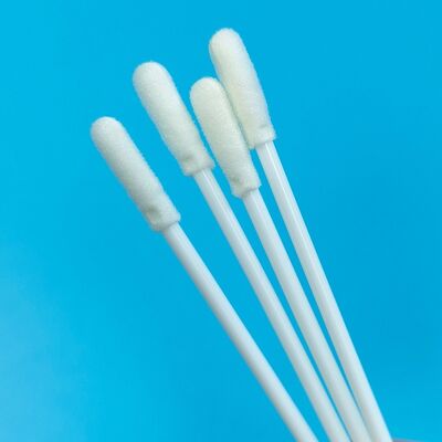 8Cm Sekali Pakai Putih PP Tongkat Busa Steril Ujung Swab VTM Kit Tes Flu Oral Swab Pengujian Lingkungan Swab Pengambilan Sampel Permukaan Swab