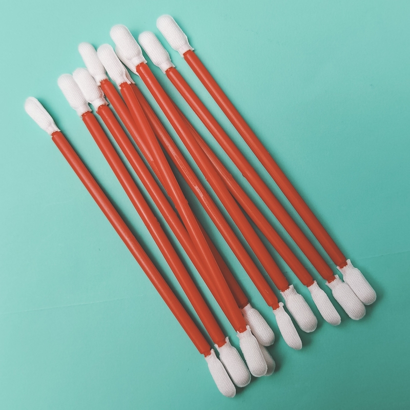 Dust Free Red PP Stick Double Ended Microfiber Cleanroom Swab untuk pembersihan pabrik