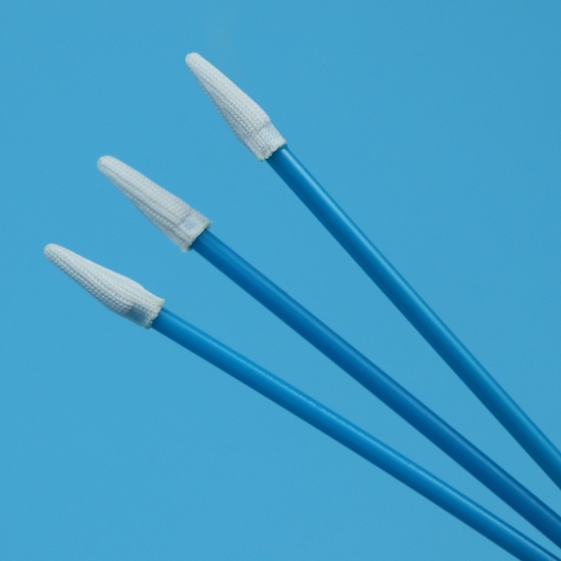 Lint Bebas Lapisan Ganda Polyester Dipakai Swab Tip Swab Kamar Bersih Berujung Kecil Dengan Genggam Biru