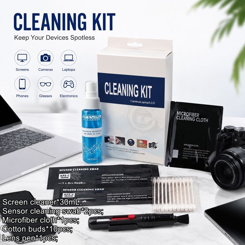 Kit Pembersih Profesional 5-in-1 untuk Lensa & Sensor Kamera – Kemampuan Membersihkan Tinggi dengan Penyeka Mikro, Kain, Cairan & Penyeka Sensor