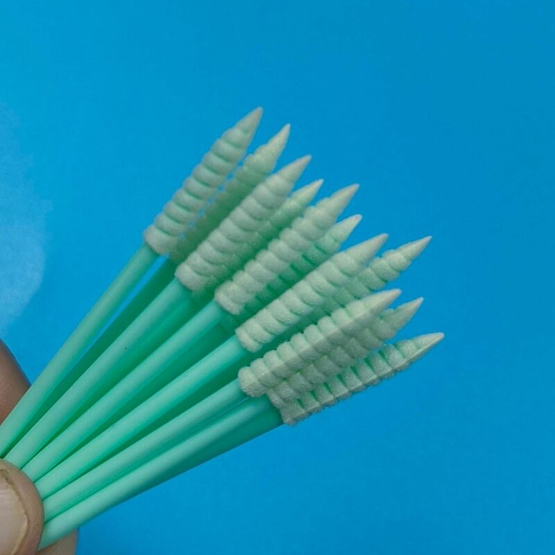 752 Tongkat PP Hijau Penyeka Bebas Serat Spons Runcing Spiral Mini Penyeka Detail Penyeka Busa Pembersih Presisi untuk Ruang Bersih
